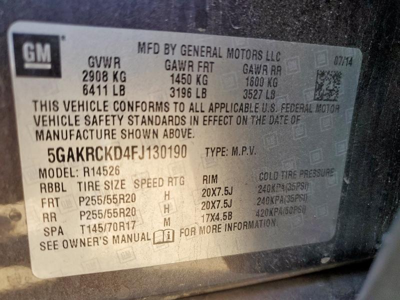 5GAKRCKD4FJ130190 - 2015 BUICK ENCLAVE შავი ფოტო 14