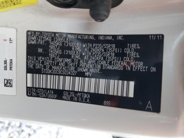 5TDDK3DC9CS034327 - 2012 TOYOTA SIENNA XLE WHITE photo 14