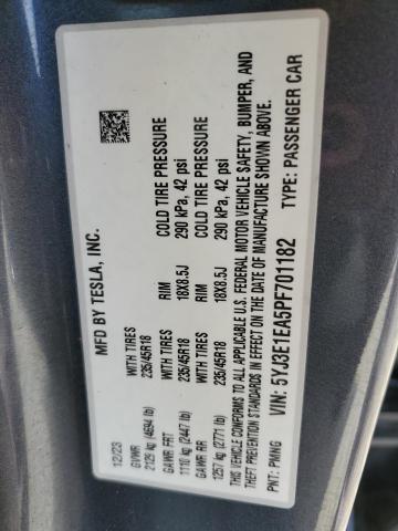 5YJ3E1EA5PF701182 - 2023 TESLA MODEL 3 Gri fotoğraf 12