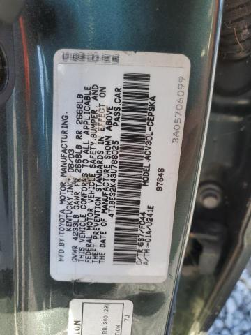 4T1BE32K43U788025 - 2003 TOYOTA CAMRY LE 绿色 照片 12