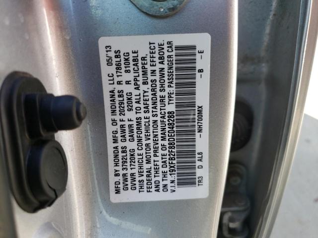 19XFB2F88DE048288 - 2013 HONDA CIVIC EX SILVER photo 12