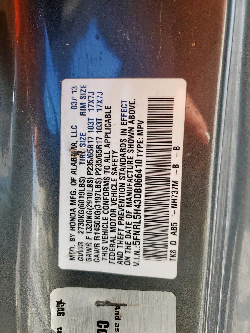 5FNRL5H43DB066410 - 2013 HONDA ODYSSEY EX GRAY photo 13