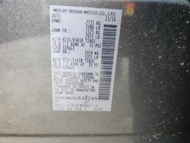 5N1DR2MN7HC636249 - 2017 NISSAN PATHFINDER S Boz foto 13