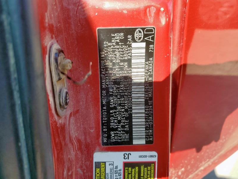 2T1BU4EE6DC980645 - 2013 TOYOTA COROLLA BASE წითელი ფოტო 12