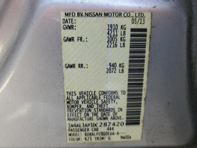 1N4AL3AP3DC287420 - 2013 NISSAN ALTIMA 2.5 SILVER photo 12