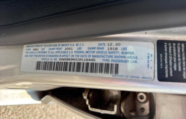 3VWSB69M31M116445 - 2001 VOLKSWAGEN JETTA GLS SILVER photo 10