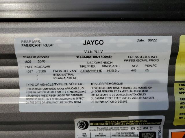 1UJBJ0AH0N17D0451 - 2022 JAYCO TRAILER WHITE photo 10