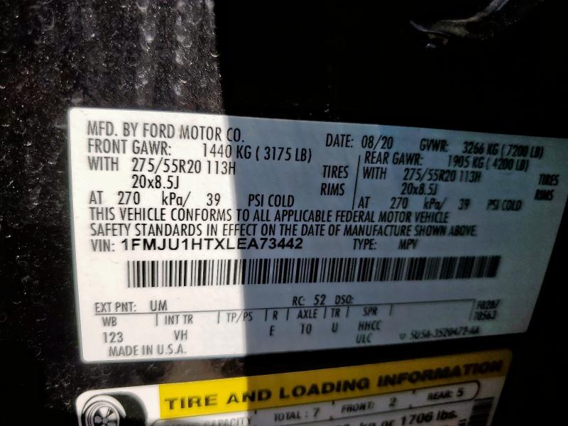 1FMJU1HTXLEA73442 - 2020 FORD EXPEDITION XLT BLACK photo 13