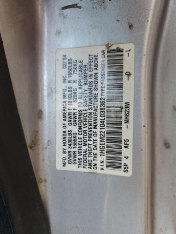 1HGEM22104L038362 - 2004 HONDA CIVIC DX VP SILVER photo 12