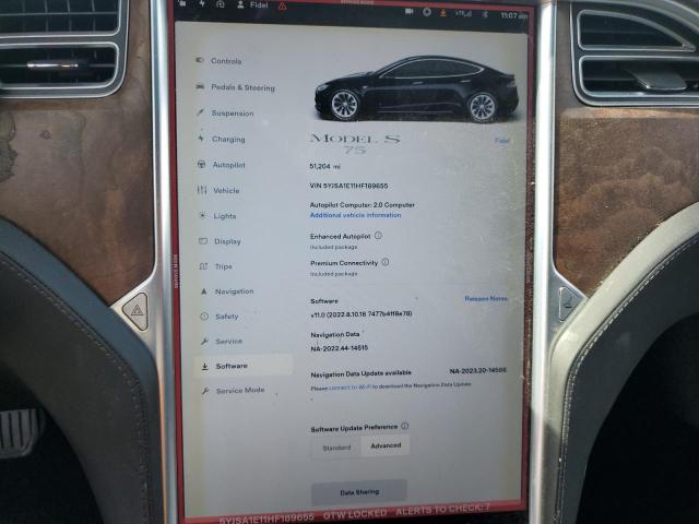 5YJSA1E11HF189655 - 2017 TESLA MODEL S Սև լուսանկար 9