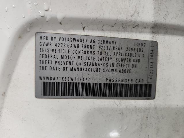 WVWDA71K88W119477 - 2008 VOLKSWAGEN RABBIT WHITE photo 12