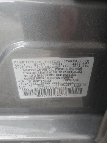 3N1AB7AP5KY304925 - 2019 NISSAN SENTRA S 灰色 照片 13