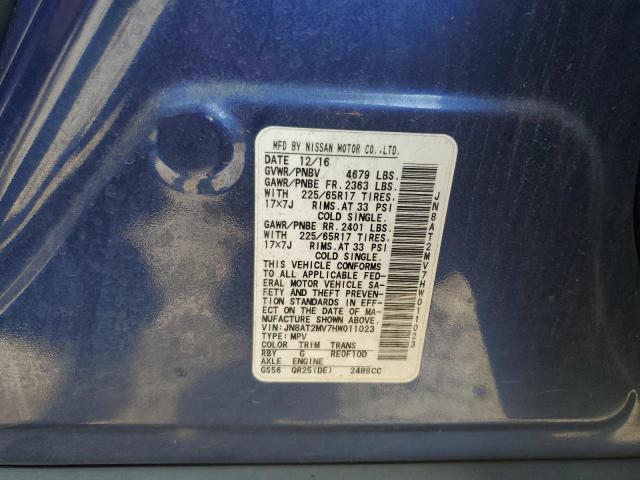 JN8AT2MV7HW011023 - 2017 NISSAN ROGUE S BLUE photo 13