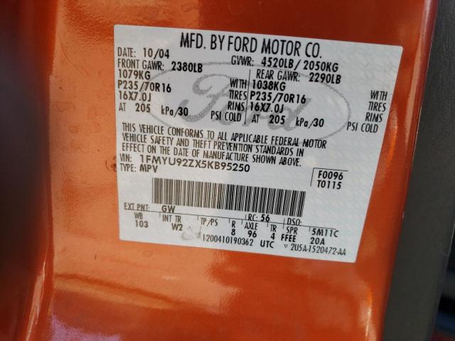 1FMYU92ZX5KB95250 - 2005 FORD ESCAPE XLS ORANGE photo 13