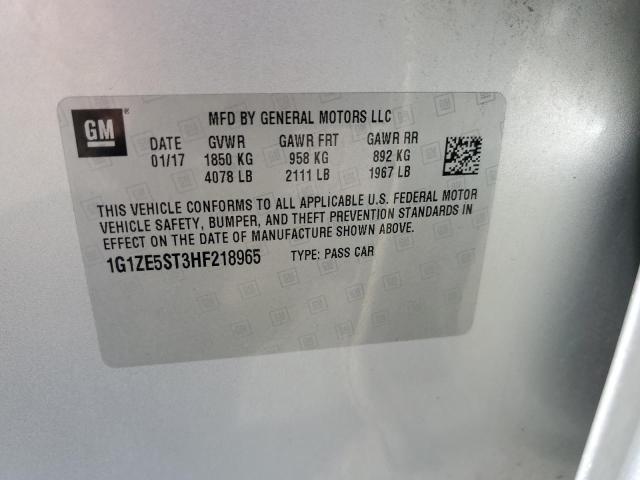 1G1ZE5ST3HF218965 - 2017 CHEVROLET MALIBU LT SILVER photo 12