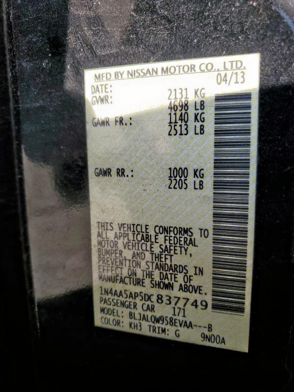 1N4AA5AP5DC837749 - 2013 NISSAN MAXIMA S 黑色 照片 12