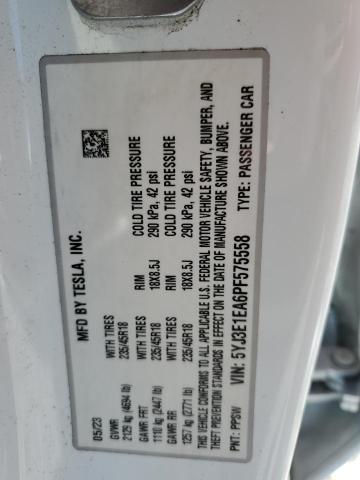 5YJ3E1EA6PF575558 - 2023 TESLA MODEL 3 თეთრი ფოტო 12