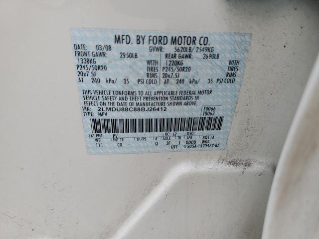 2LMDU88C88BJ26412 - 2008 LINCOLN MKX WHITE photo 13