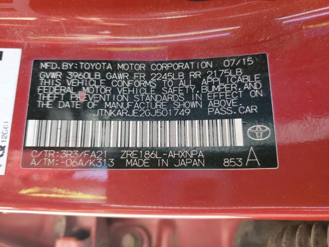 JTNKARJE2GJ501749 - 2016 TOYOTA SCION IM წითელი ფოტო 13