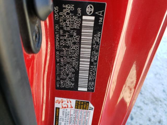 JTKDE177550051943 - 2005 TOYOTA SCION TC წითელი ფოტო 12