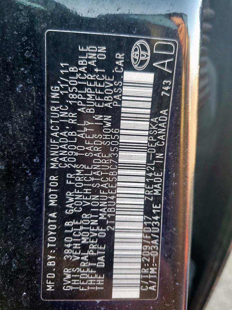 2T1BU4EE5BC735056 - 2011 TOYOTA COROLLA BASE Սև լուսանկար 13