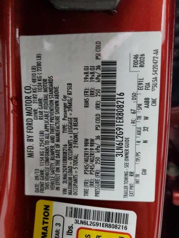 3LN6L2G91ER808216 - 2014 LINCOLN MKZ RED photo 12