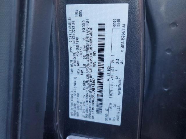 1FMCU9HD1JUB78597 - 2018 FORD ESCAPE SEL ნაცრისფერი ფოტო 13