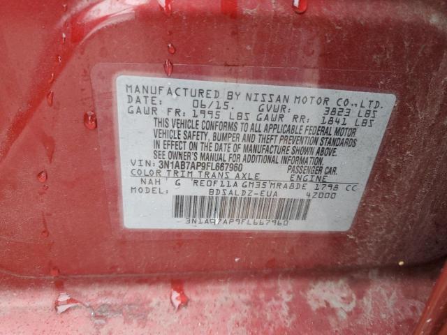 3N1AB7AP9FL667960 - 2015 NISSAN SENTRA S RED photo 12