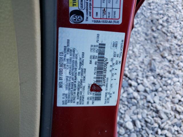 3FAHP081X8R200767 - 2008 FORD FUSION SEL MAROON photo 12