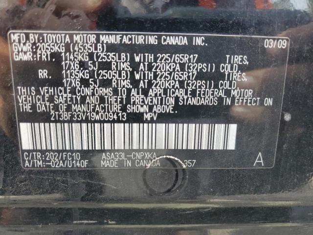 2T3BF33V19W009413 - 2009 TOYOTA RAV4 Schwarz Foto 13