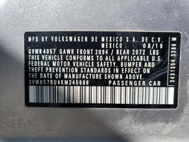 3VWN57BU4KM245686 - 2019 VOLKSWAGEN JETTA S SILVER photo 12