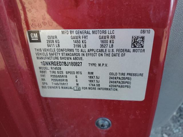 1GNKRGED7BJ180827 - 2011 CHEVROLET TRAVERSE LT MAROON photo 13