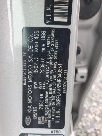 3KPFL4A85HE040851 - 2017 KIA FORTE EX SILVER photo 13