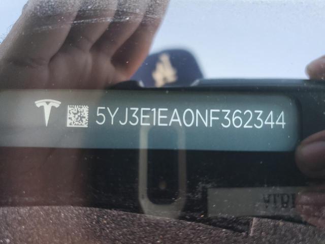 5YJ3E1EA0NF362344 - 2022 TESLA MODEL 3 أبيض صورة 12