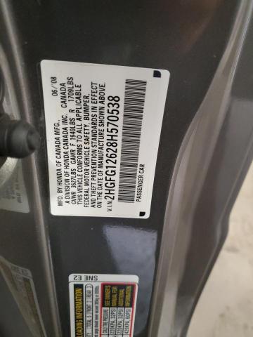 2HGFG12628H570538 - 2008 HONDA CIVIC LX SILVER photo 12