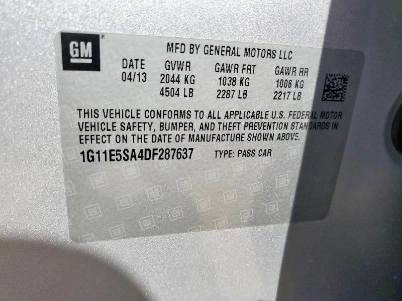 1G11E5SA4DF287637 - 2013 CHEVROLET MALIBU 2LT 银色 照片 13