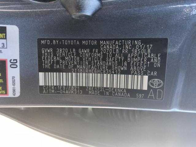 2T1BURHE6HC835412 - 2017 TOYOTA COROLLA L Mavi fotoğraf 12