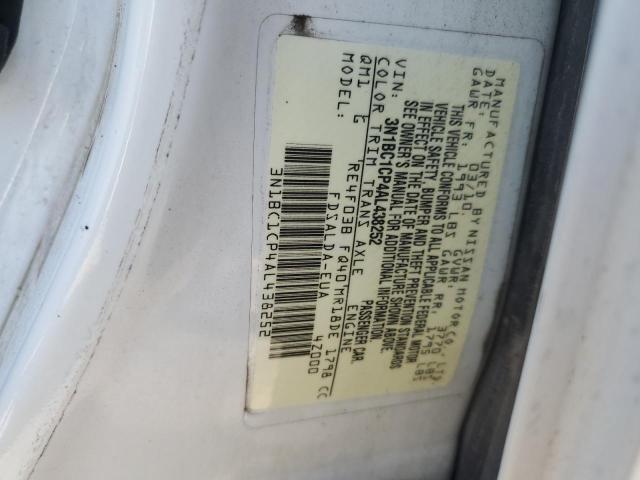 3N1BC1CP4AL438252 - 2010 NISSAN VERSA S WHITE photo 12