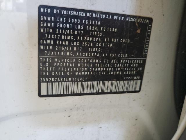 3VV2B7AX1LM116401 - 2020 VOLKSWAGEN TIGUAN SE თეთრი ფოტო 10