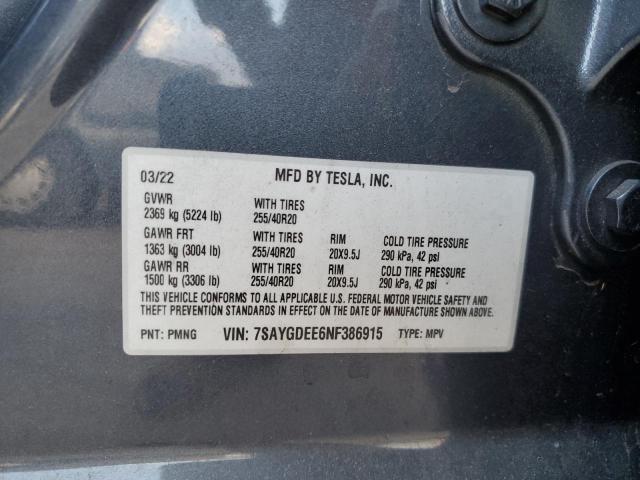 7SAYGDEE6NF386915 - 2022 TESLA MODEL Y Մոխրագույն լուսանկար 14