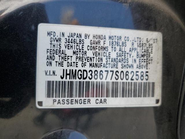 JHMGD38677S062585 - 2007 HONDA FIT S BLACK photo 12