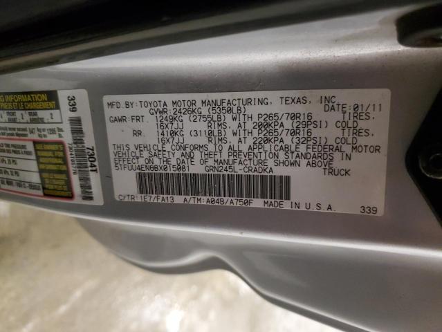 5TFUU4EN6BX015081 - 2011 TOYOTA TACOMA ACCESS CAB SILVER photo 12
