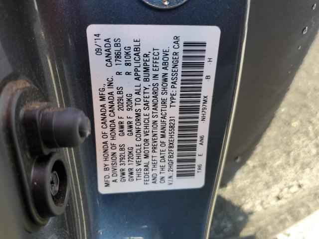 2HGFB2F8XEH558231 - 2014 HONDA CIVIC EX GRAY photo 12
