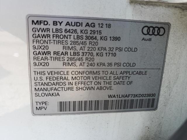 WA1LHAF73KD023830 - 2019 AUDI Q7 PREMIUM PLUS Белый фото 13