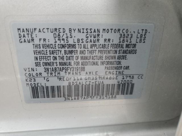 3N1AB7AP9FY319188 - 2015 NISSAN SENTRA S SILVER photo 12