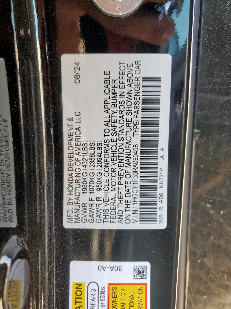 1HGCY1F33RA090458 - 2024 HONDA ACCORD EX BLACK photo 12