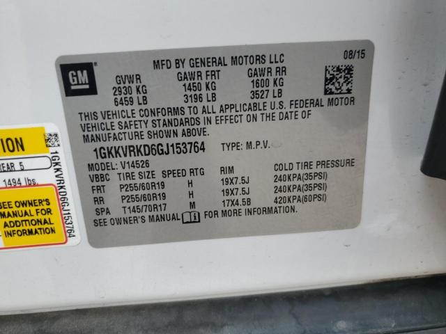 1GKKVRKD6GJ153764 - 2016 GMC ACADIA SLT-1 WHITE photo 13