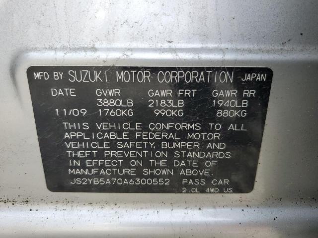 JS2YB5A70A6300552 - 2010 SUZUKI SX4 TOURING SILVER photo 12