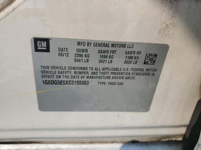 1G6DG5E5XC0155063 - 2012 CADILLAC CTS LUXURY COLLECTION Ақ фото 12