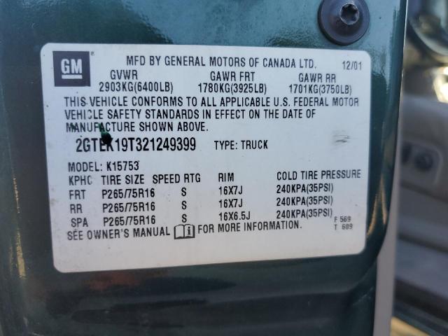 2GTEK19T321249399 - 2002 GMC NEW SIERRA K1500 GREEN photo 12